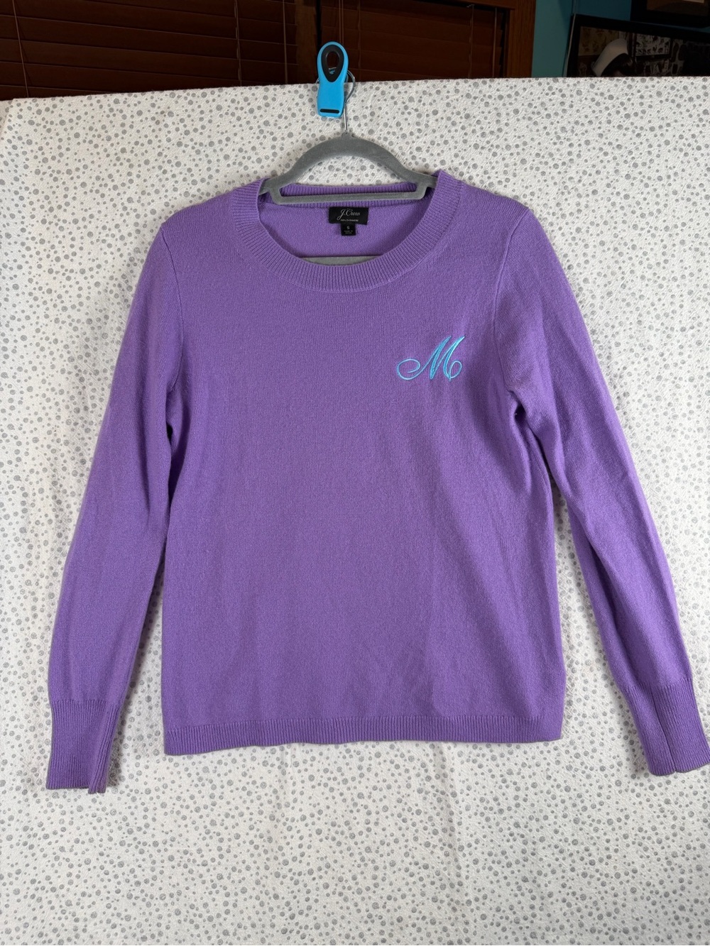 J. Crew Cashmere Women’s Lavender Crewneck Sweater with M Monogram - Small